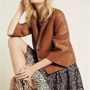 Anthropologie Hayden Embroidered Faux Leather Jacket